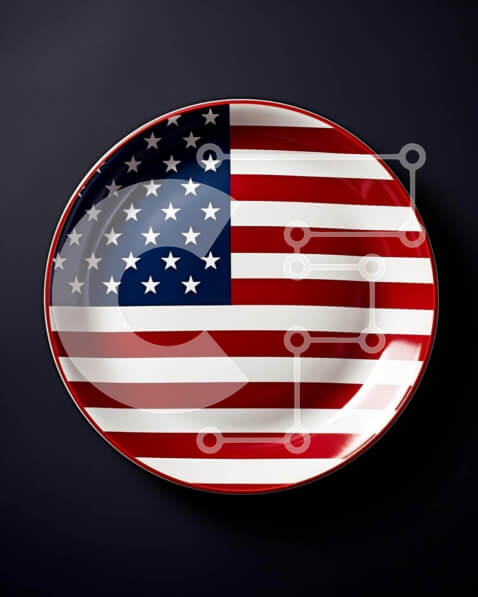 Intra Συλλεκτικό Ξύλινο Παζλ Plywood  4mm - Κόκκινο, λευκό και μπλε πιάτο αμερικανικής σημαίας Σε Ξύλινο Κουτί - Διαστάσεις: 10x10 cm – 25 κομμάτια