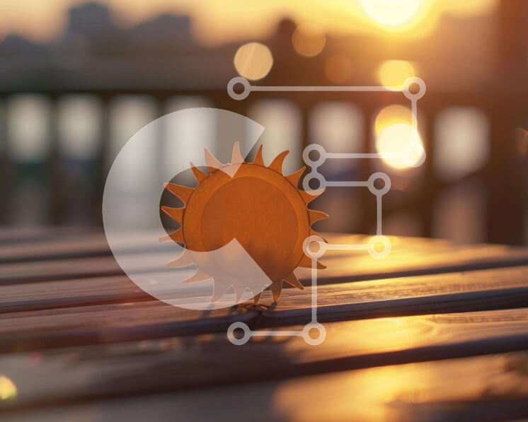 Intra Συλλεκτικό Ξύλινο Παζλ Plywood  4mm - Ήλιος σε υπαίθριο ξύλινο πάγκο στο ηλιοβασίλεμα Σε Ξύλινο Κουτί - Διαστάσεις: 10x10 cm – 25 κομμάτια