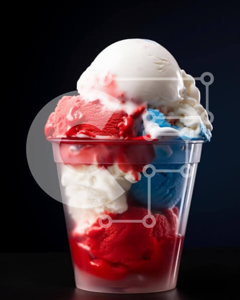 Σετ των 2 Intra Συλλεκτικό Ξύλινο Παζλ Plywood  4mm - Κόκκινο, λευκό και μπλε κύπελλο παγωτού με γαρνιτούρες Σε Ξύλινο Κουτί - Διαστάσεις: 10x10 cm – 25 κομμάτια