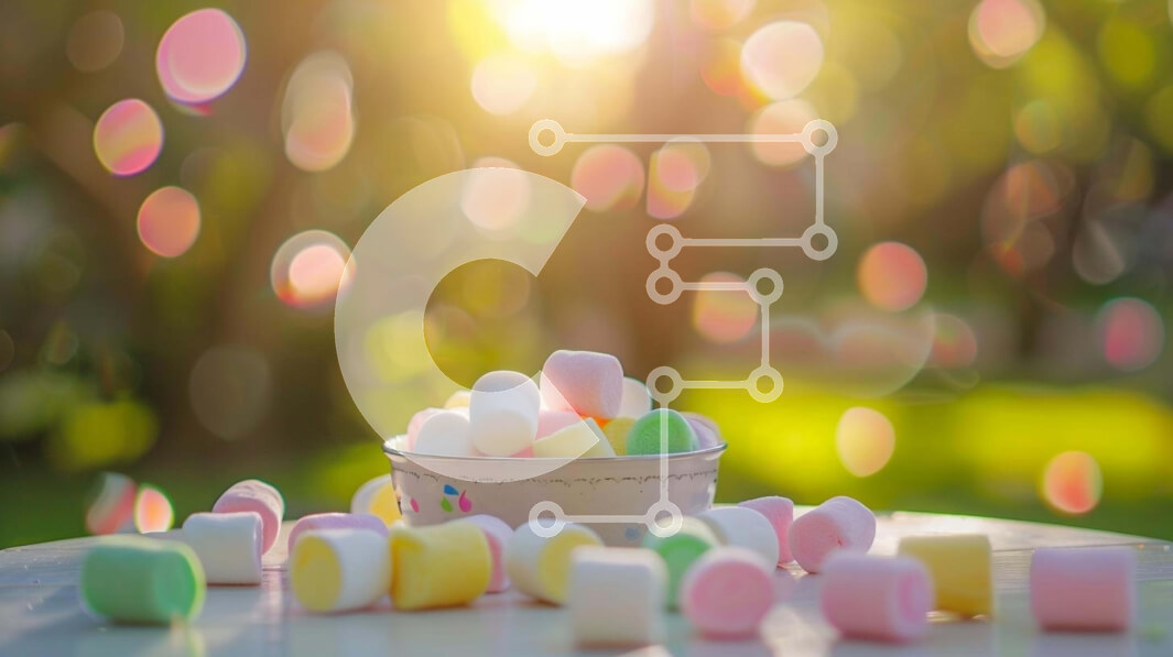 Σετ των 2 Intra Συλλεκτικό Ξύλινο Παζλ Plywood  4mm - Πολύχρωμα Marshmallows σε ένα λευκό μπολ Σε Ξύλινο Κουτί - Διαστάσεις: 10x10 cm – 25 κομμάτια