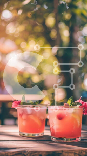 Intra Συλλεκτικό Ξύλινο Παζλ Plywood  4mm - Ροζ αλκοολούχα ποτά σε ένα ξύλινο τραπέζι σε εξωτερικούς χώρους Σε Ξύλινο Κουτί - Διαστάσεις Puzzle: 10x10 cm – 25 κομμάτια