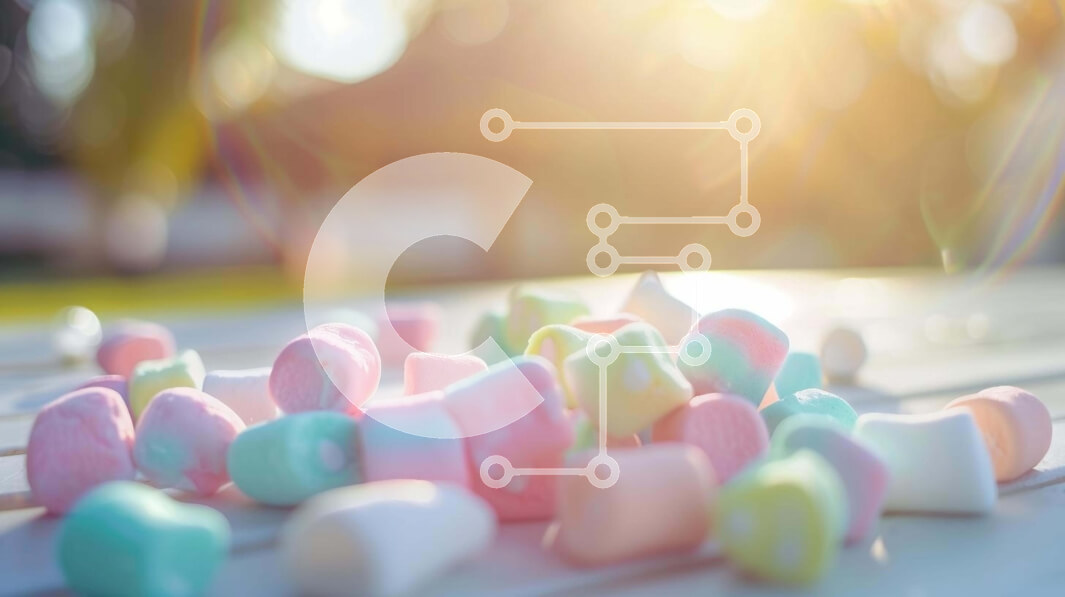 Σετ των 2 Intra Συλλεκτικό Ξύλινο Παζλ Plywood  4mm - Πολύχρωμα Marshmallows που εμφανίζονται στο τραπέζι Σε Ξύλινο Κουτί - Διαστάσεις: 10x10 cm – 25 κομμάτια