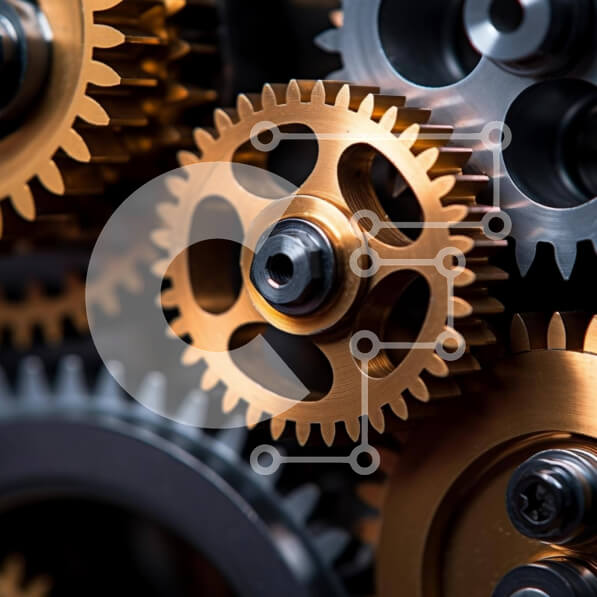 Intra Συλλεκτικό Ξύλινο Παζλ Plywood  4mm - Κοντινή όψη μεταλλικών γραναζιών, βιδών και μπουλονιών Σε Ξύλινο Κουτί - Διαστάσεις Puzzle: 10x10 cm – 25 κομμάτια