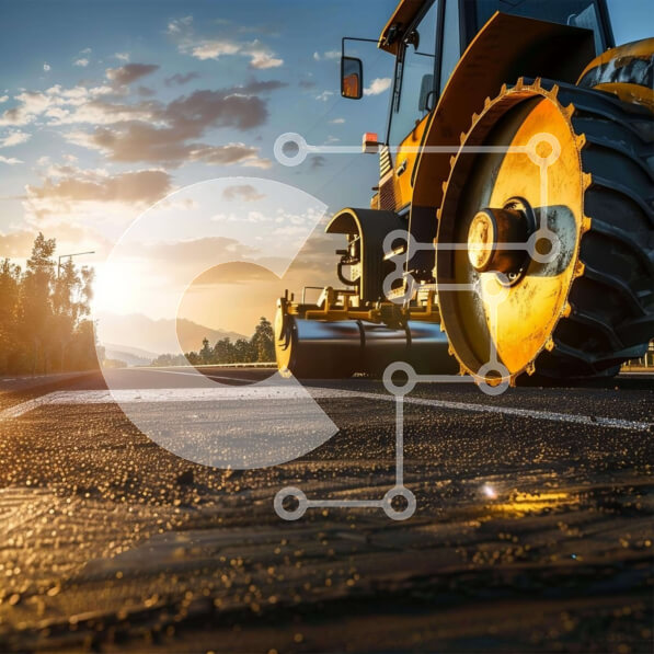 Intra Συλλεκτικό Ξύλινο Παζλ Plywood  4mm - Κίτρινη μπουλντόζα στο δρόμο στο ηλιοβασίλεμα Σε Ξύλινο Κουτί - Διαστάσεις Puzzle: 10x10 cm – 25 κομμάτια