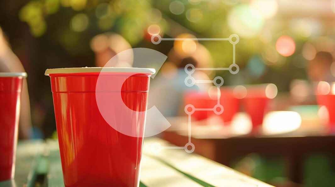 Intra Συλλεκτικό Ξύλινο Παζλ Plywood  4mm - Εξωτερική συγκέντρωση με κόκκινα πλαστικά ποτήρια Σε Ξύλινο Κουτί - Διαστάσεις Puzzle: 10x10 cm – 25 κομμάτια