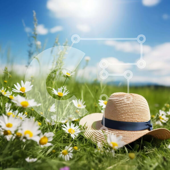 Intra Συλλεκτικό Ξύλινο Παζλ Plywood  4mm - Ψάθινο καπέλο σε γρασίδι με μαργαρίτες, ηλίανθους και ασφόδελους Σε Ξύλινο Κουτί - Διαστάσεις: 10x10 cm – 25 κομμάτια