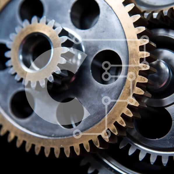 Intra Συλλεκτικό Ξύλινο Παζλ Plywood  4mm - Βιομηχανικό κοντινό πλάνο: Γρανάζια, βίδες και μπουλόνια Σε Ξύλινο Κουτί - Διαστάσεις Puzzle: 10x10 cm – 25 κομμάτια