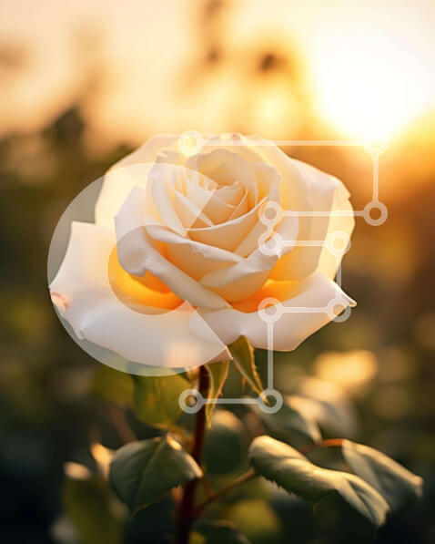 Intra Συλλεκτικό Ξύλινο Παζλ Plywood  4mm - Λευκό τριαντάφυλλο σε πλήρη άνθιση με ηλιοβασίλεμα Σε Ξύλινο Κουτί - Διαστάσεις: 10x10 cm – 25 κομμάτια