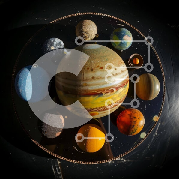 Intra Συλλεκτικό Ξύλινο Παζλ Plywood  4mm - Συστοιχία πλανητών σε κυκλικό τραπέζι Σε Ξύλινο Κουτί - Διαστάσεις Puzzle: 10x10 cm – 25 κομμάτια