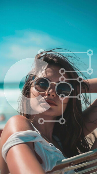 Intra Συλλεκτικό Ξύλινο Παζλ Plywood  4mm - Γυναίκα που χαλαρώνει στην παραλία με τα γυαλιά ηλίου Σε Ξύλινο Κουτί - Διαστάσεις Puzzle: 10x10 cm – 25 κομμάτια