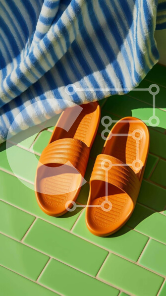 Intra Συλλεκτικό Ξύλινο Παζλ Plywood  4mm - Πορτοκαλί παντόφλες και πετσέτες σε δάπεδο με πλακάκια Σε Ξύλινο Κουτί - Διαστάσεις: 10x10 cm – 25 κομμάτια