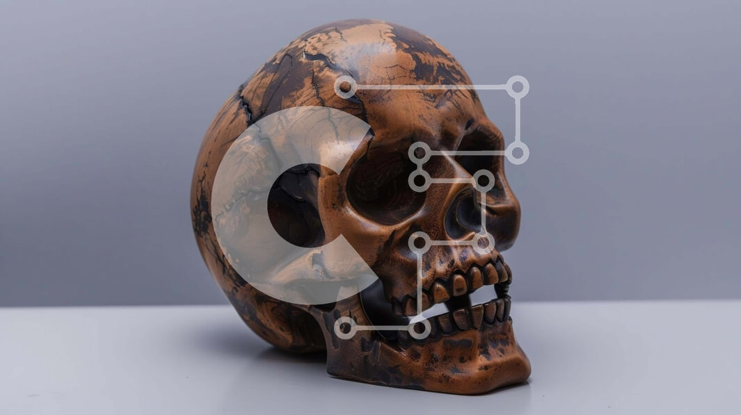 Intra Συλλεκτικό Ξύλινο Παζλ Plywood  4mm - Ξύλινο γλυπτό κρανίου στο τραπέζι Σε Ξύλινο Κουτί - Διαστάσεις: 10x10 cm – 25 κομμάτια