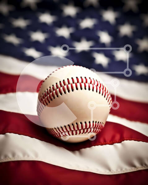 Intra Συλλεκτικό Ξύλινο Παζλ Plywood  4mm - Λευκό μπέιζμπολ στην αμερικανική σημαία Σε Ξύλινο Κουτί - Διαστάσεις Puzzle: 10x10 cm – 25 κομμάτια