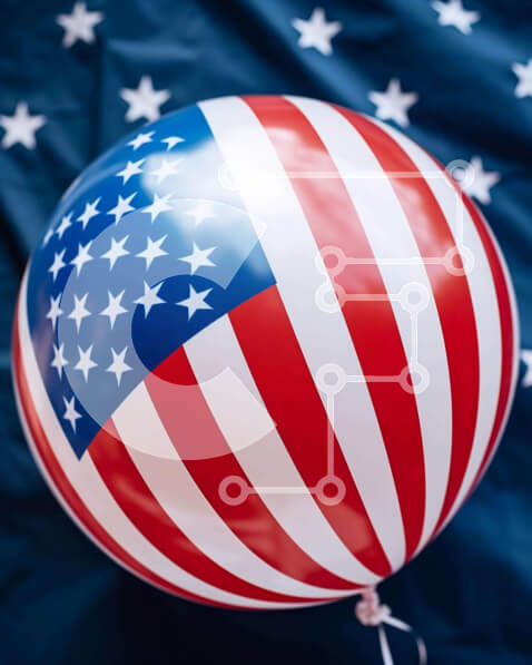 Intra Συλλεκτικό Ξύλινο Παζλ Plywood  4mm - Μπαλόνι αμερικανικής σημαίας για τους εορτασμούς της ημέρας της ανεξαρτησίας Σε Ξύλινο Κουτί - Διαστάσεις: 10x10 cm – 25 κομμάτια