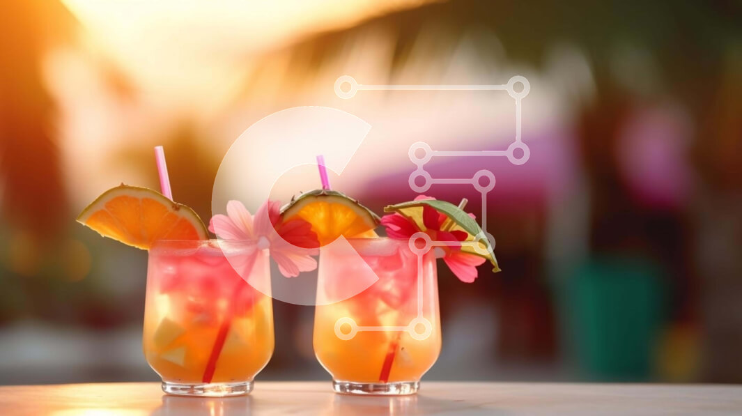 Σετ των 2 Intra Συλλεκτικό Ξύλινο Παζλ Plywood  4mm - Κοκτέιλ με τροπικό θέμα με πολύχρωμες γαρνιτούρες και φοίνικα Σε Ξύλινο Κουτί - Διαστάσεις: 10x10 cm – 25 κομμάτια