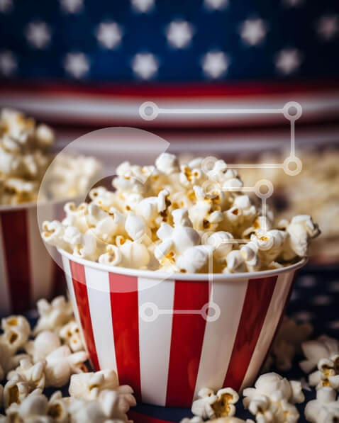 Σετ των 2 Intra Συλλεκτικό Ξύλινο Παζλ Plywood  4mm - Πατριωτικά μπολ ποπ κορν με φόντο αμερικανικής σημαίας Σε Ξύλινο Κουτί - Διαστάσεις: 10x10 cm – 25 κομμάτια