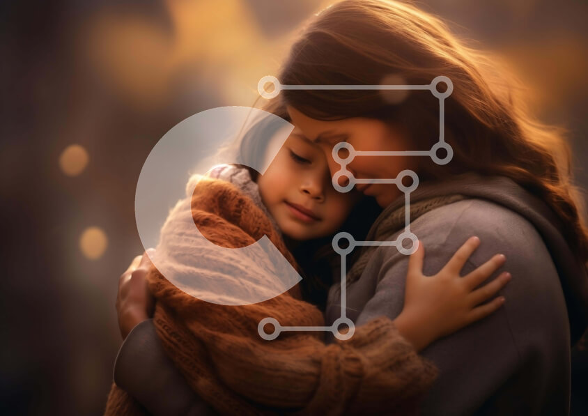 Intra Συλλεκτικό Ξύλινο Παζλ Plywood  4mm - Μητέρα και κόρη που αγκαλιάζονται τη νύχτα Σε Ξύλινο Κουτί - Διαστάσεις Puzzle: 10x10 cm – 25 κομμάτια