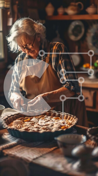 Intra Συλλεκτικό Ξύλινο Παζλ Plywood  4mm - Ηλικιωμένη γυναίκα που φτιάχνει πίτα στην vintage κουζίνα Σε Ξύλινο Κουτί - Διαστάσεις: 10x10 cm – 25 κομμάτια