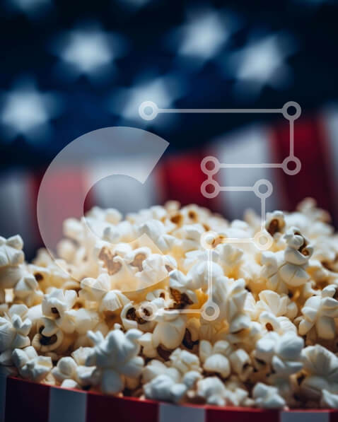 Intra Συλλεκτικό Ξύλινο Παζλ Plywood  4mm - Μπολ ποπ κορν με φόντο αμερικανικής σημαίας Σε Ξύλινο Κουτί - Διαστάσεις: 10x10 cm – 25 κομμάτια