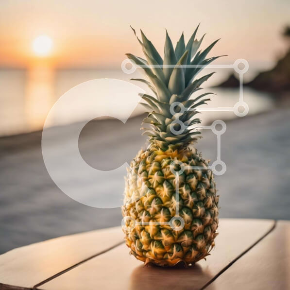 Intra Συλλεκτικό Ξύλινο Παζλ Plywood  4mm - Φρέσκος ανανάς σε παραθαλάσσιο ξύλινο τραπέζι Σε Ξύλινο Κουτί - Διαστάσεις: 10x10 cm – 25 κομμάτια