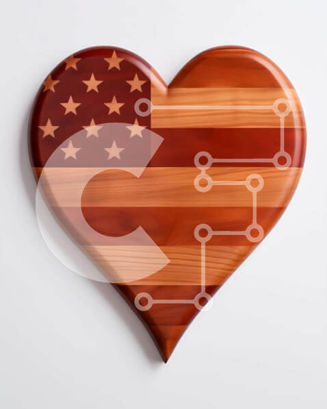 Intra Συλλεκτικό Ξύλινο Παζλ Plywood  4mm - Ξύλινη αμερικανική σημαία σε σχήμα καρδιάς σε λευκό φόντο Σε Ξύλινο Κουτί - Διαστάσεις Puzzle: 10x10 cm – 25 κομμάτια