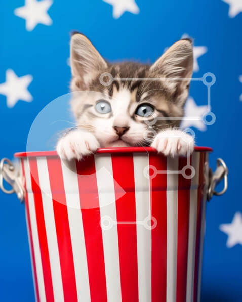 Σετ των 2 Intra Συλλεκτικό Ξύλινο Παζλ Plywood  4mm - Περίεργο γατάκι στον πατριωτικό κουβά Σε Ξύλινο Κουτί - Διαστάσεις: 10x10 cm – 25 κομμάτια