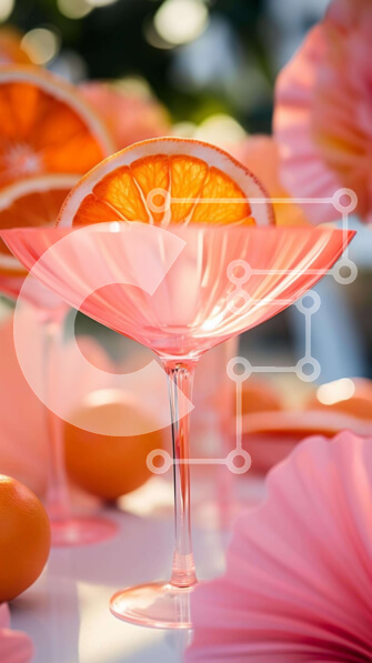 Intra Συλλεκτικό Ξύλινο Παζλ Plywood  4mm - Ροζ ποτήρι Martini με φέτα πορτοκαλιού και πορτοκάλια Σε Ξύλινο Κουτί - Διαστάσεις: 10x10 cm – 25 κομμάτια