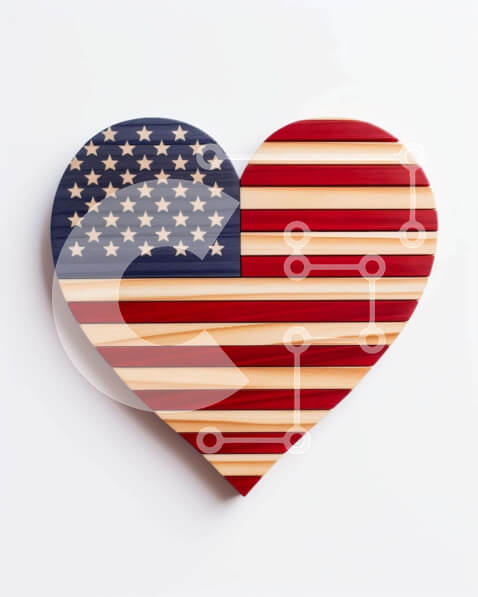 Intra Συλλεκτικό Ξύλινο Παζλ Plywood  4mm - Ξύλινη διακόσμηση αμερικανικής σημαίας σε σχήμα καρδιάς Σε Ξύλινο Κουτί - Διαστάσεις: 10x10 cm – 25 κομμάτια