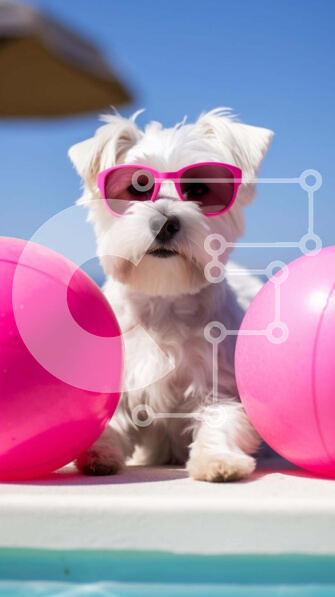 Σετ των 2 Intra Συλλεκτικό Ξύλινο Παζλ Plywood  4mm - Λευκός σκύλος με γυαλιά ηλίου στην πισίνα Σε Ξύλινο Κουτί - Διαστάσεις: 10x10 cm – 25 κομμάτια