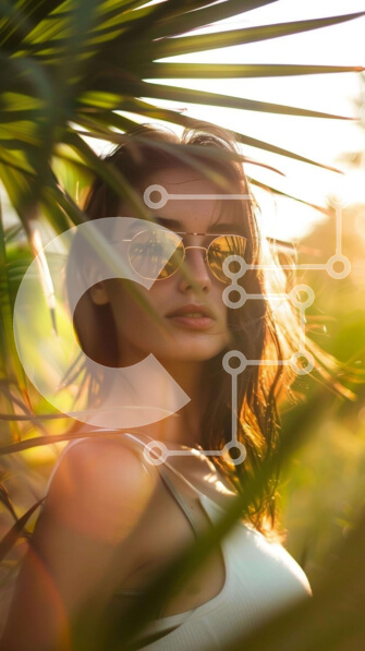 Intra Συλλεκτικό Ξύλινο Παζλ Plywood  4mm - Γυναίκα με γυαλιά ηλίου με φύλλα φοίνικα Σε Ξύλινο Κουτί - Διαστάσεις Puzzle: 10x10 cm – 25 κομμάτια