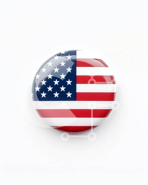 Intra Συλλεκτικό Ξύλινο Παζλ Plywood  4mm - Στρογγυλό κουμπί με τη σημαία των ΗΠΑ που απομονώνεται σε λευκό φόντο Σε Ξύλινο Κουτί - Διαστάσεις: 10x10 cm – 25 κομμάτια