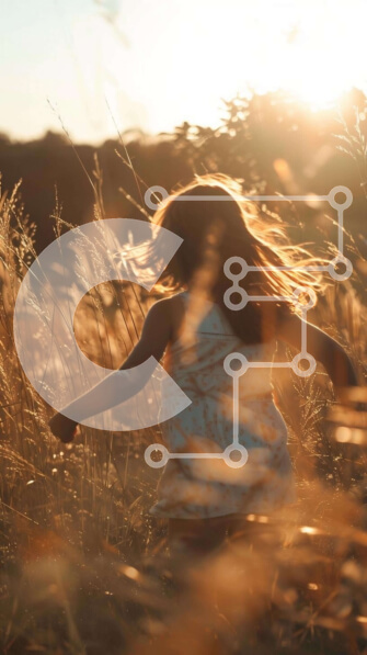 Σετ των 2 Intra Συλλεκτικό Ξύλινο Παζλ Plywood  4mm - Νεαρό κορίτσι που τρέχει μέσα από ψηλά χόρτα στο ηλιοβασίλεμα Σε Ξύλινο Κουτί - Διαστάσεις: 10x10 cm – 25 κομμάτια