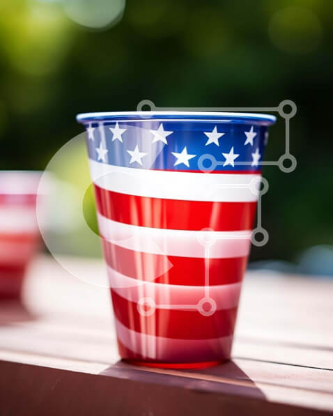 Intra Συλλεκτικό Ξύλινο Παζλ Plywood  4mm - Πλαστικά κύπελλα σχεδίου αμερικανικής σημαίας για τους εορτασμούς της 4ης Ιουλίου Σε Ξύλινο Κουτί - Διαστάσεις: 10x10 cm – 25 κομμάτια