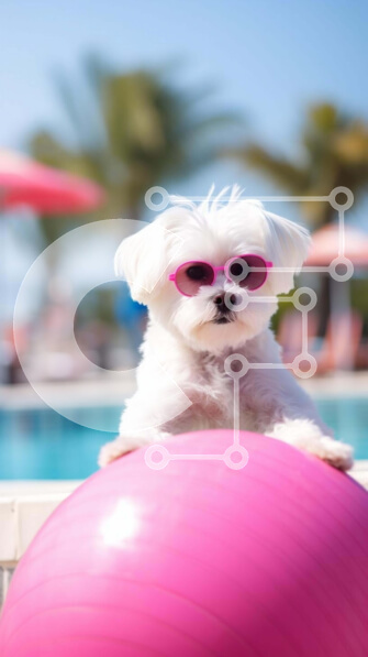 Σετ των 2 Intra Συλλεκτικό Ξύλινο Παζλ Plywood  4mm - Σκύλος με γυαλιά ηλίου σε φουσκωτή μπάλα στην πισίνα Σε Ξύλινο Κουτί - Διαστάσεις: 10x10 cm – 25 κομμάτια