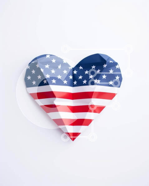 Intra Συλλεκτικό Ξύλινο Παζλ Plywood  4mm - Πατριωτική γιορτή με αμερικανική σημαία καρδιών Origami Σε Ξύλινο Κουτί - Διαστάσεις: 10x10 cm – 25 κομμάτια