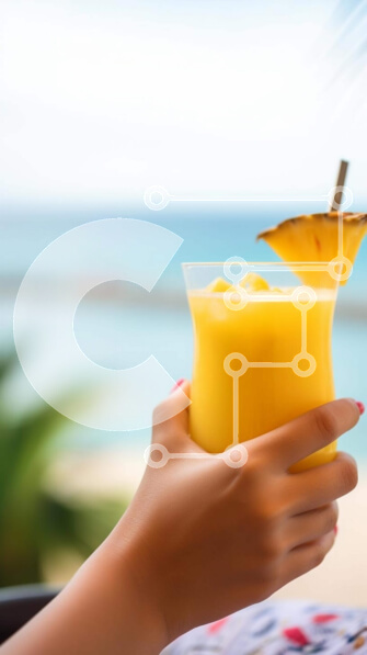 Intra Συλλεκτικό Ξύλινο Παζλ Plywood  4mm - Γυναίκα που απολαμβάνει το πορτοκαλί κοκτέιλ δίπλα στον ωκεανό Σε Ξύλινο Κουτί - Διαστάσεις Puzzle: 10x10 cm – 25 κομμάτια