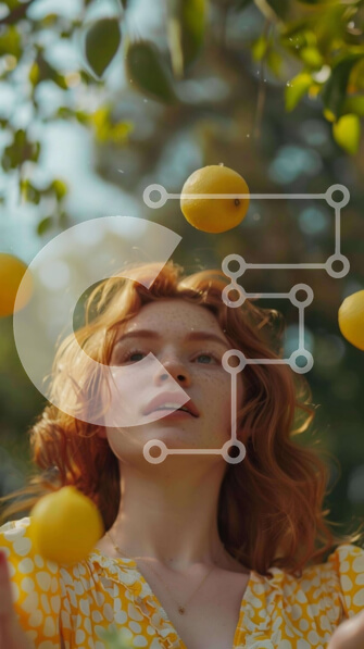 Σετ των 2 Intra Συλλεκτικό Ξύλινο Παζλ Plywood  4mm - Γυναίκα με κόκκινα μαλλιά που ισορροπούν τα λεμόνια στο Orange Tree Grove Σε Ξύλινο Κουτί - Διαστάσεις: 10x10 cm – 25 κομμάτια