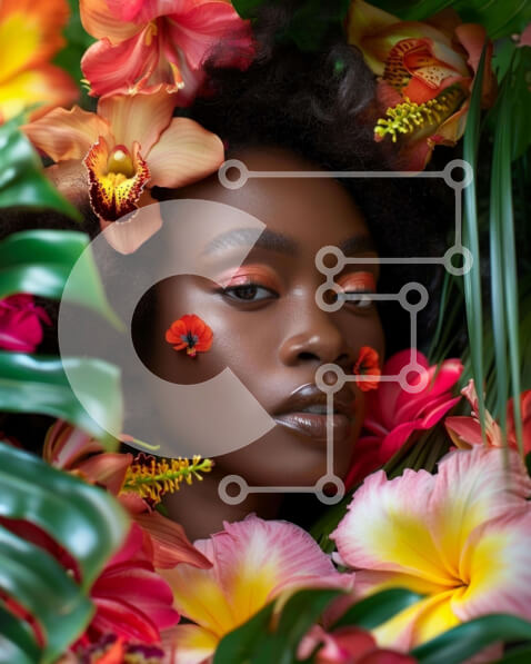 Intra Συλλεκτικό Ξύλινο Παζλ Plywood  4mm - Μαύρη γυναίκα με πολύχρωμο μακιγιάζ και λουλούδια Σε Ξύλινο Κουτί - Διαστάσεις Puzzle: 10x10 cm – 25 κομμάτια