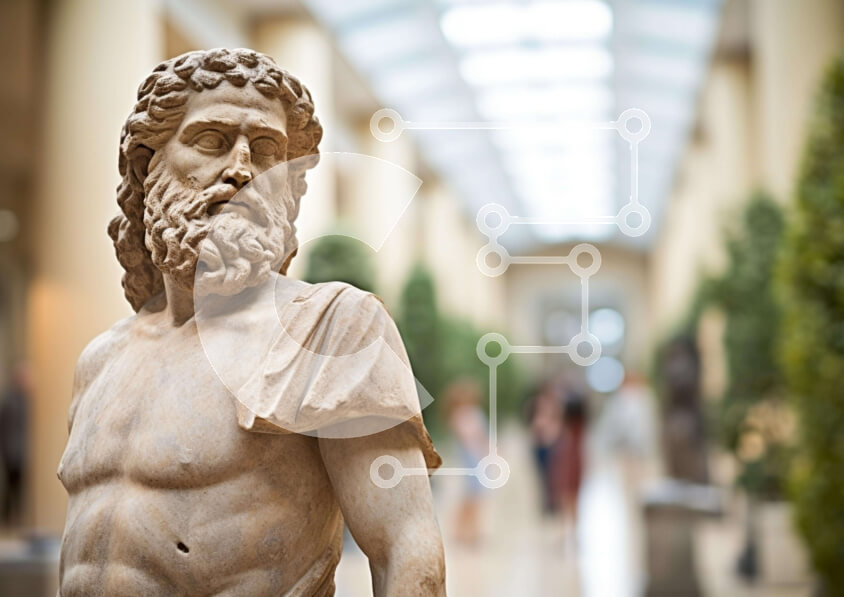 Intra Συλλεκτικό Ξύλινο Παζλ Plywood  4mm - Άγαλμα Αρχαίου Έλληνα σε εσωτερικό χώρο Σε Ξύλινο Κουτί - Διαστάσεις Puzzle: 10x10 cm – 25 κομμάτια