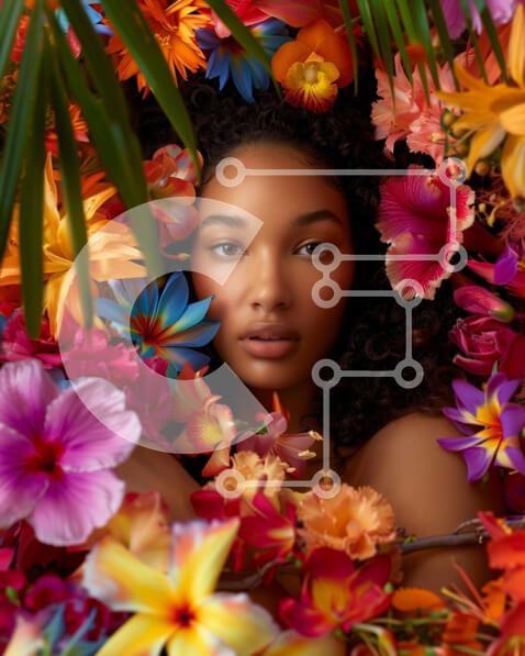 Intra Συλλεκτικό Ξύλινο Παζλ Plywood  4mm - Όμορφη γυναίκα που περιβάλλεται από πολύχρωμα λουλούδια Σε Ξύλινο Κουτί - Διαστάσεις Puzzle: 10x10 cm – 25 κομμάτια