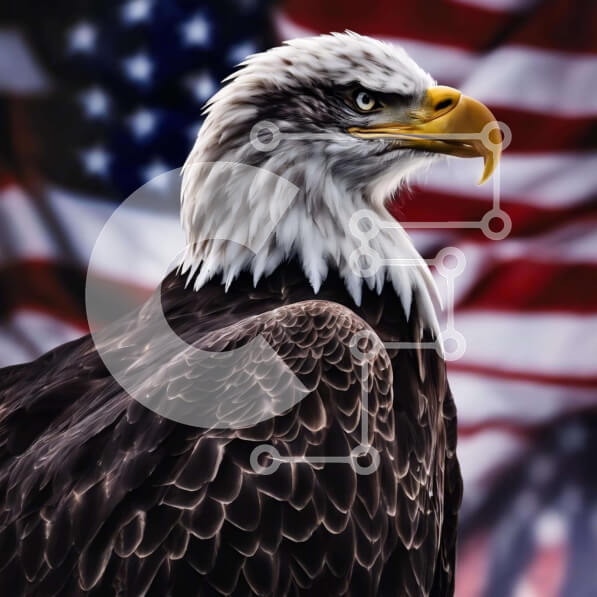 Intra Συλλεκτικό Ξύλινο Παζλ Plywood  4mm - Φαλακρός αετός με φόντο αμερικανική σημαία Σε Ξύλινο Κουτί - Διαστάσεις: 10x10 cm – 25 κομμάτια
