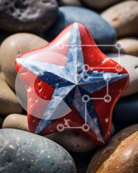 Intra Συλλεκτικό Ξύλινο Παζλ Plywood  4mm - Κόκκινο, μπλε και λευκό βράχο σε σχήμα αστεριού σε βράχους Σε Ξύλινο Κουτί - Διαστάσεις Puzzle: 10x10 cm – 25 κομμάτια