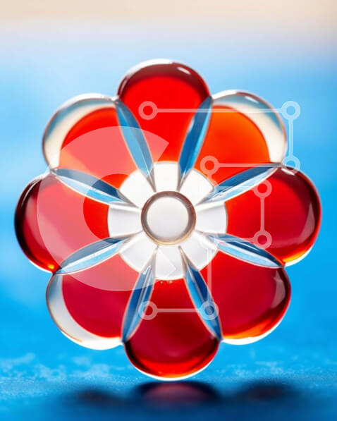 Intra Συλλεκτικό Ξύλινο Παζλ Plywood  4mm - Κόκκινο, λευκό και μπλε αντικείμενο σε σχήμα λουλουδιού σε μπλε επιφάνεια Σε Ξύλινο Κουτί - Διαστάσεις Puzzle: 10x10 cm – 25 κομμάτια