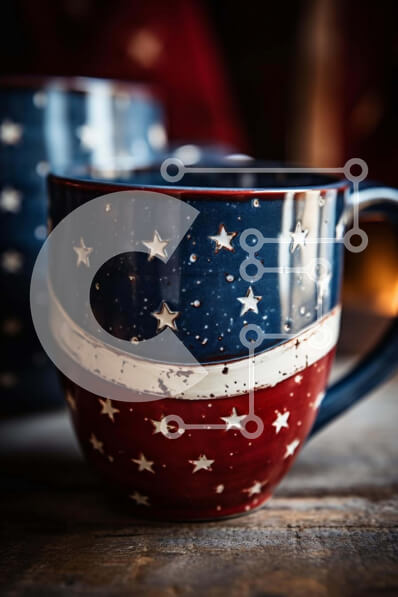 Intra Συλλεκτικό Ξύλινο Παζλ Plywood  4mm - Κόκκινες, λευκές και μπλε κούπες σε ξύλινο τραπέζι Σε Ξύλινο Κουτί - Διαστάσεις Puzzle: 10x10 cm – 25 κομμάτια