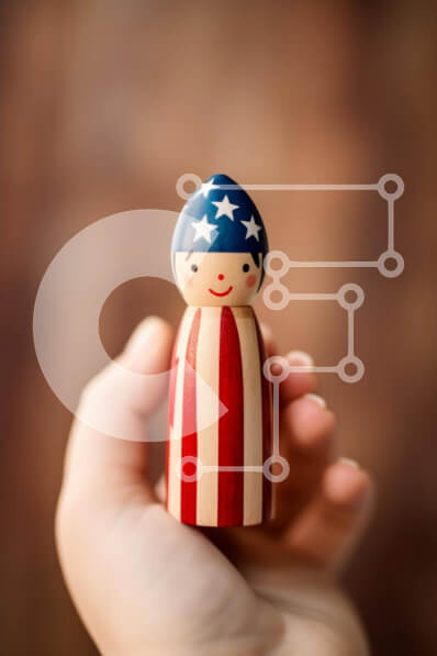 Intra Συλλεκτικό Ξύλινο Παζλ Plywood  4mm - Μικρή ξύλινη κούκλα με αμερικανική σημαία Σε Ξύλινο Κουτί - Διαστάσεις: 10x10 cm – 25 κομμάτια