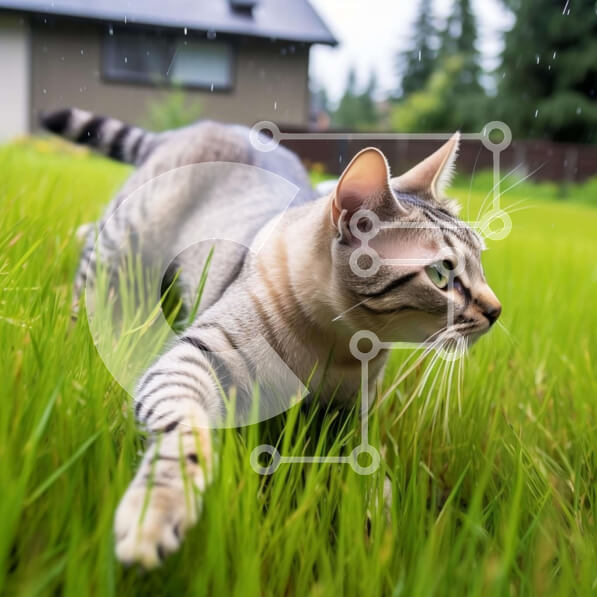 Intra Συλλεκτικό Ξύλινο Παζλ Plywood  4mm - Παιχνιδιάρικη γάτα που τρέχει μέσα από το πράσινο γρασίδι Σε Ξύλινο Κουτί - Διαστάσεις: 10x10 cm – 25 κομμάτια