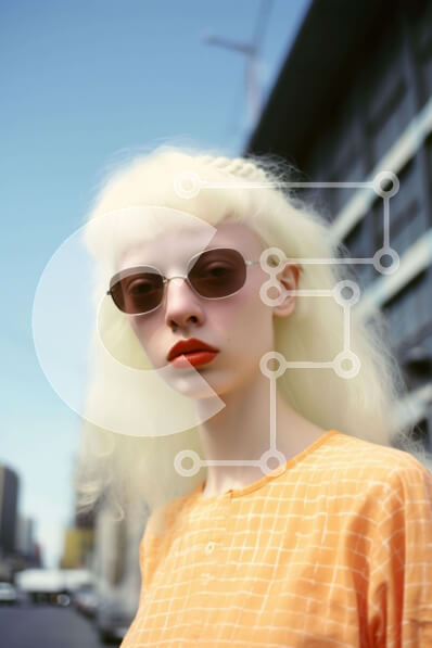 Intra Συλλεκτικό Ξύλινο Παζλ Plywood  4mm - Νεαρή γυναίκα με μακριά λευκά μαλλιά και γυαλιά ηλίου Σε Ξύλινο Κουτί - Διαστάσεις Puzzle: 10x10 cm – 25 κομμάτια