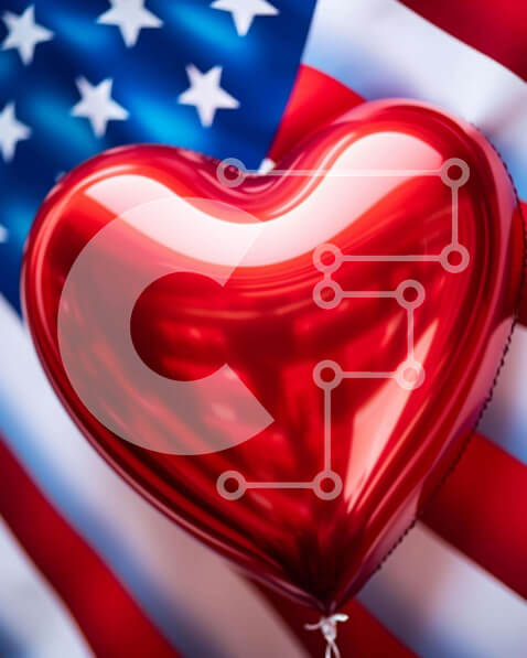 Intra Συλλεκτικό Ξύλινο Παζλ Plywood  4mm - Κόκκινο μπαλόνι σε σχήμα καρδιάς σε σχέδιο αμερικανικής σημαίας Σε Ξύλινο Κουτί - Διαστάσεις: 10x10 cm – 25 κομμάτια