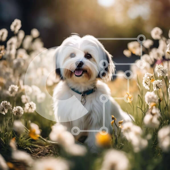 Intra Συλλεκτικό Ξύλινο Παζλ Plywood  4mm - Ευτυχισμένος λευκός σκύλος ανάμεσα στις μαργαρίτες Σε Ξύλινο Κουτί - Διαστάσεις: 10x10 cm – 25 κομμάτια