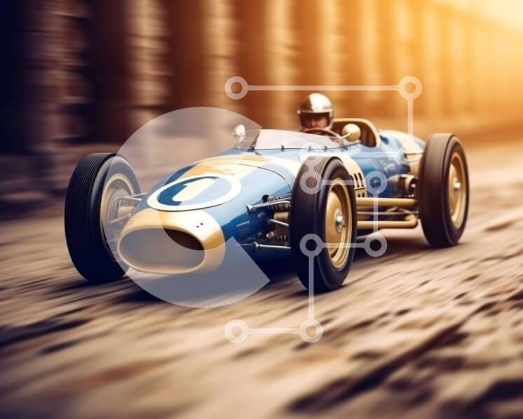 Intra Συλλεκτικό Ξύλινο Παζλ Plywood  4mm - Vintage αγωνιστικό αυτοκίνητο που οδηγεί σε ασφαλτοστρωμένους δρόμους Σε Ξύλινο Κουτί - Διαστάσεις Puzzle: 10x10 cm – 25 κομμάτια